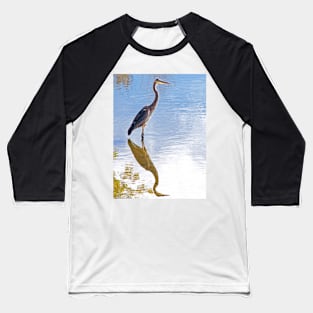 Great Blue Heron Standing in Still Water Baseball T-Shirt